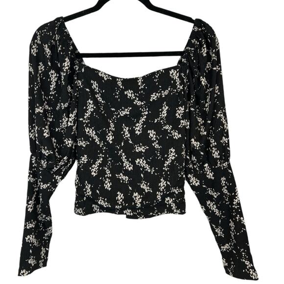 Anthropologie Sweetheart Neckline Black Motif floral Printed Crop Blouse - Picture 6 of 12
